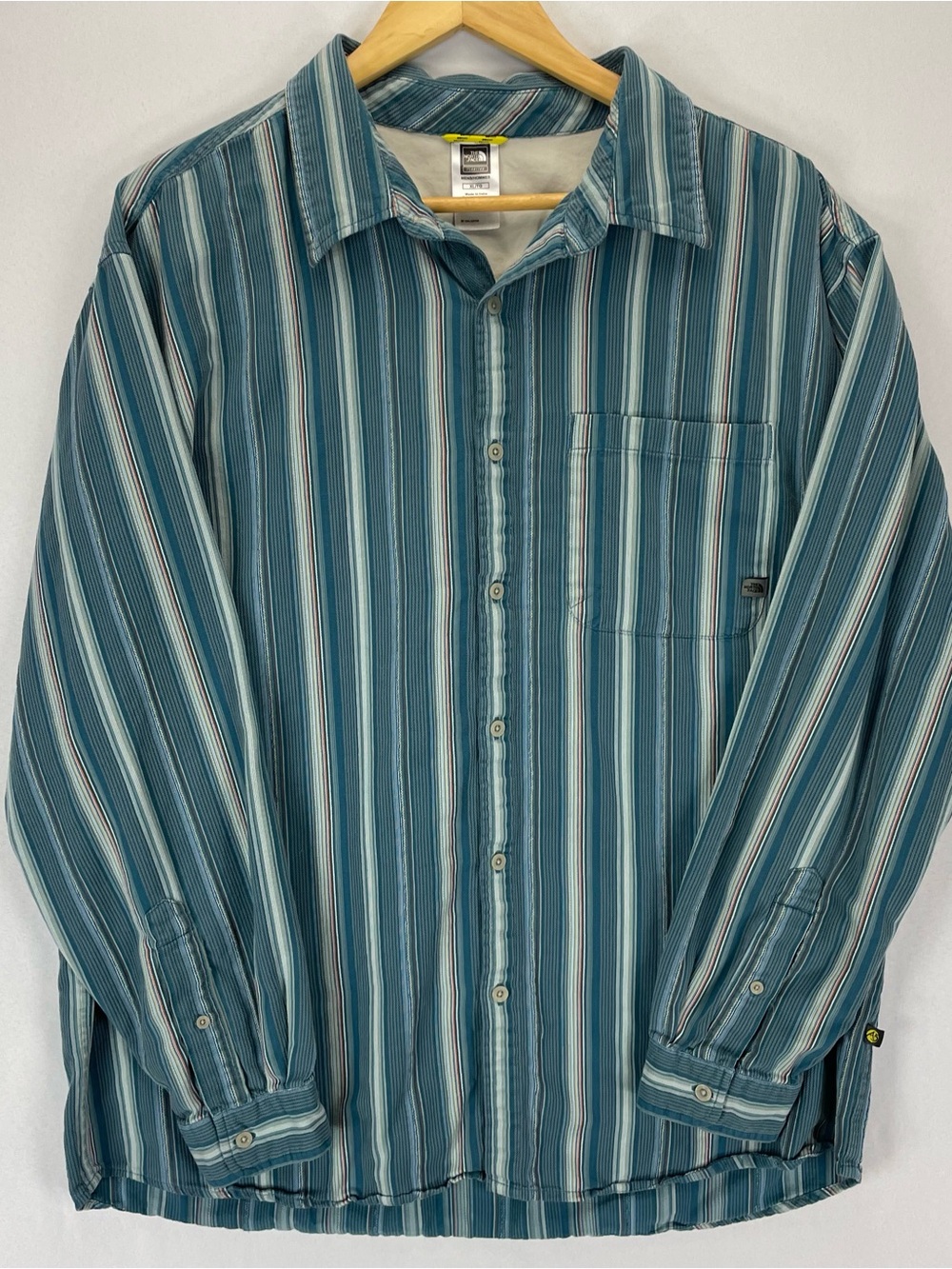 The North Face A5 Series Shirt Mens XL Blue Button Down Retro Striped Hike Chore
